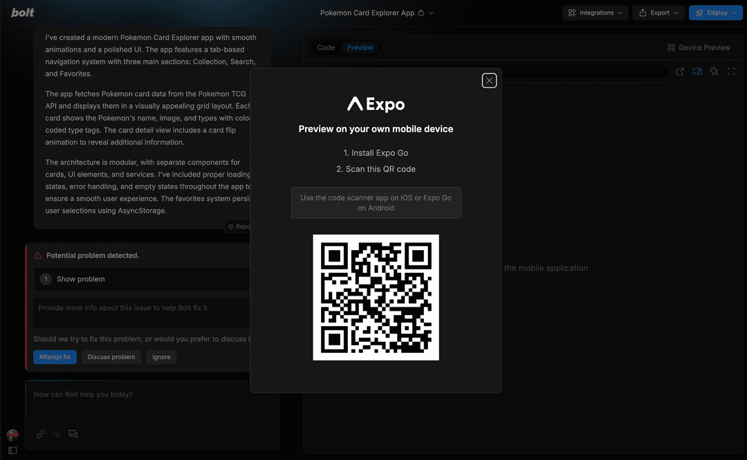 Bolt QR code scanning feature